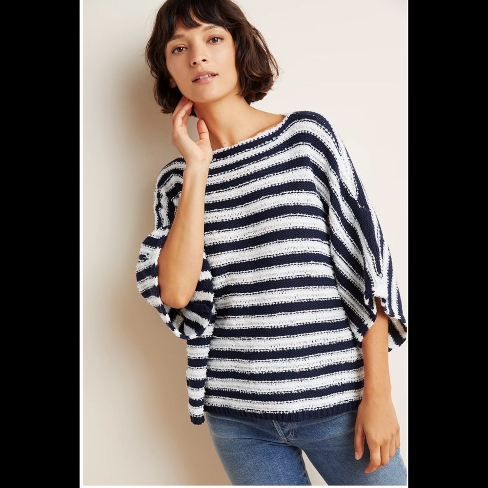 by Anthropologie Sz M/L Evie Poncho Striped Sweater - Picture 3 of 10